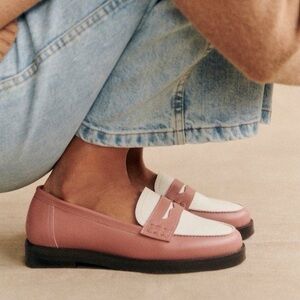 Sezane Pink and White Loafers